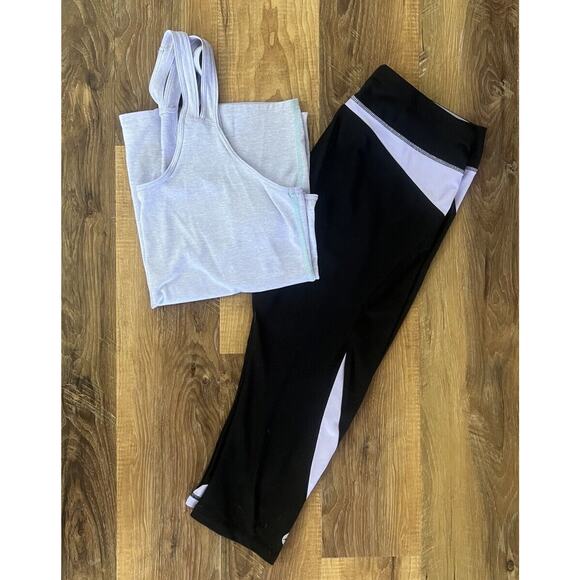 Lot 2 Avia Size L‎ Capri Black Leggings + Light Purple Activewear Razorback Top - Picture 15 of 15